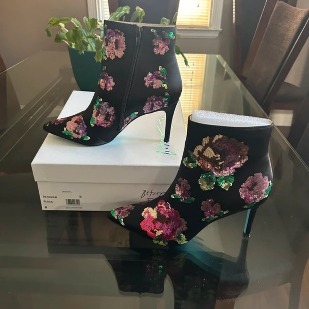 Zara Black Heels with Colorful Floral Design